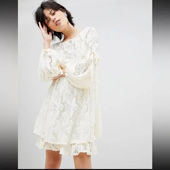 NWT Free People Ruby Lace With Tie Sleeves Ivory Dress, Size xs baby doll - Picture 16 of 16
